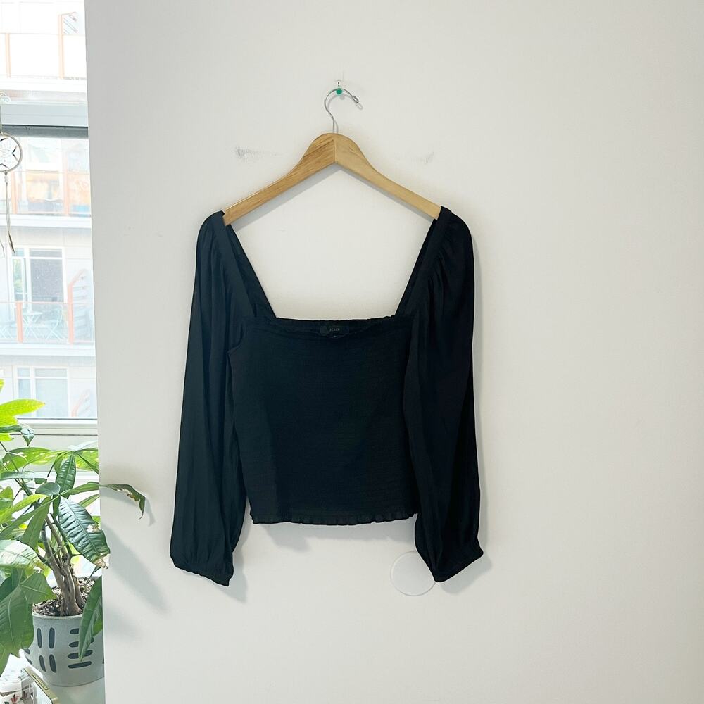 J. Crew Black Smocked Long Sleeve Blouse Size Medium